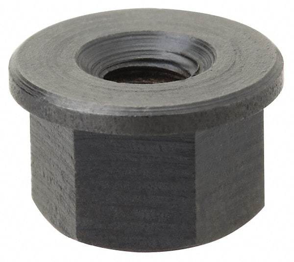 Jergens - 1-1/8 - 7, 2-1/4" Flange Diam, 1-3/8" High, 1-13/16" Across Flats, Flange Nut - Grade Low Carbon Steel Steel, Black Oxide Finish, 1/4" Flange Height, TCMA - Caliber Tooling