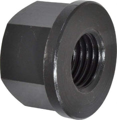 Jergens - 1-8, 2" Flange Diam, 1-1/4" High, 1-5/8" Across Flats, Flange Nut - Grade Low Carbon Steel Steel, Black Oxide Finish, 1/4" Flange Height, TCMA - Caliber Tooling