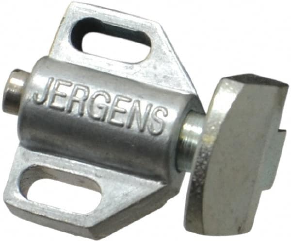 Jergens - 15/16" Body Width x 11/16" Body Len, 1/8" Stroke Len, 21/32" Btw Mt Hole Ctrs, Tang Square Spring Locating Stop - 10 Lb Mid End Force, 5/8" Stop Head Width x 7/8" Stop Head Height - Caliber Tooling