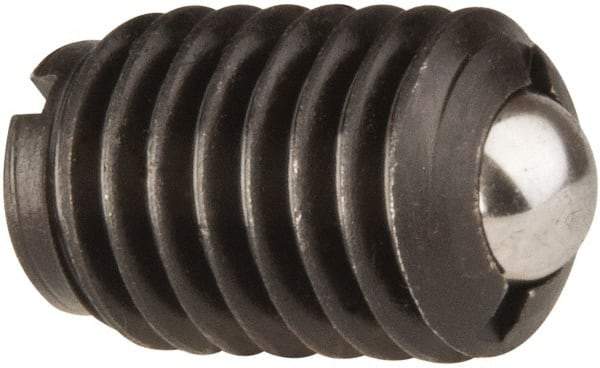 Jergens - 1/2-13, 0.281" Ball Diam, 3/4" Body Length, 0.072" Max Ball Reach, Threaded Ball Plunger - Steel Body, Stainless Steel Ball, 6 Lb Initial End Force, 30 Lb Final End Force, Locking Element - Caliber Tooling