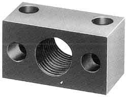 Jergens - 1/2-20 Thread, 1/4" Mounting Hole, Low Carbon Steel Clamp Mounting Block - 5/8" Thick x 1-3/8" Long x 3/4" Wide - Caliber Tooling