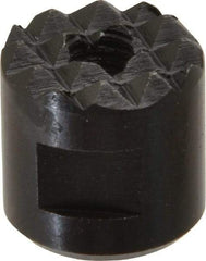 Fairlane - 10-32 Thread, 1/2" Diam, 1/2" High, Threaded, Fine Tooth Grade Diamond Serration Tooth Pattern, High Speed Steel, Round Positioning Gripper - 3/16" Flat Width, Black Oxide Coated - Caliber Tooling