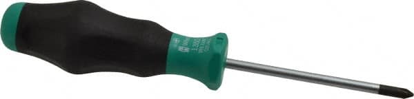 Wera - #1, 7-1/4" OAL, Standard Phillips Screwdriver - 3-1/8" Blade Length, Round Shank, Ergonomic Handle - Caliber Tooling