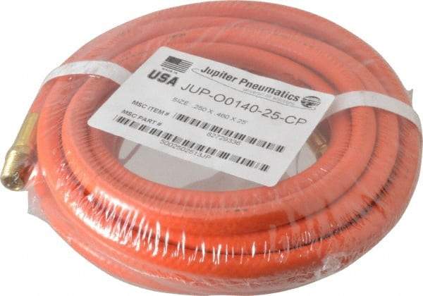 PRO-SOURCE - 1/4" ID x 15/32" OD 25' Long Multipurpose Air Hose - MNPT x MNPT Ends, 300 Working psi, 23 to 150°F, 1/4" Fitting, Orange - Caliber Tooling