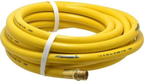 PRO-SOURCE - 1/2" ID x 3/4" OD 25' Long Multipurpose Air Hose - MNPT x MNPT Ends, 300 Working psi, 23 to 150°F, 1/2" Fitting, Yellow - Caliber Tooling