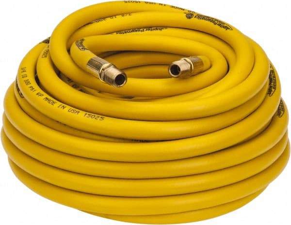 PRO-SOURCE - 3/8" ID x 19/32" OD 50' Long Multipurpose Air Hose - MNPT x MNPT Ends, 300 Working psi, 23 to 150°F, 1/4" Fitting, Yellow - Caliber Tooling