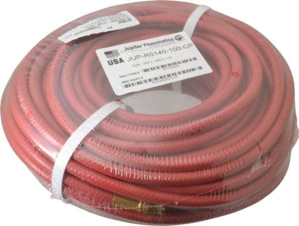 PRO-SOURCE - 1/4" ID x 15/32" OD 100' Long Multipurpose Air Hose - MNPT x MNPT Ends, 300 Working psi, 23 to 150°F, 1/4" Fitting, Red - Caliber Tooling