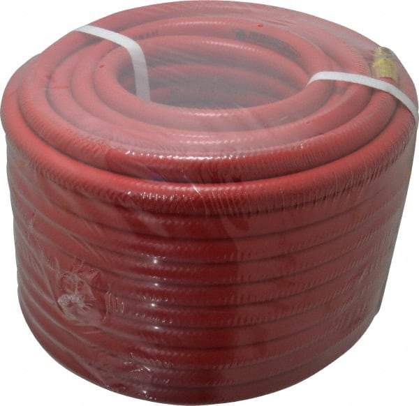 PRO-SOURCE - 3/8" ID x 19/32" OD 100' Long Multipurpose Air Hose - MNPT x MNPT Ends, 300 Working psi, 23 to 150°F, 1/4" Fitting, Red - Caliber Tooling