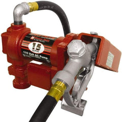 Tuthill - 15 GPM, 3/4" Hose Diam, AC Tank Pump with Manual Nozzle - 1" Inlet, 3/4" Outlet, 115 Volts, 12' Hose Length, 1/4 hp - Caliber Tooling