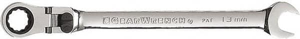 GearWrench - 13mm 12 Point Flexhead Combination Wrench - 8-1/8" OAL, Steel, Full Polish Finish - Caliber Tooling