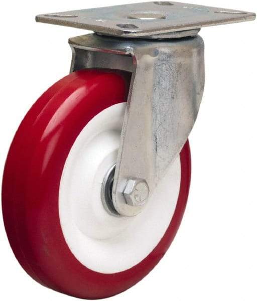 Hamilton - 5" Diam x 1-3/8" Wide x 6-1/16" OAH Top Plate Mount Swivel Caster - Polyurethane Mold on Polypropylene, 400 Lb Capacity, Sealed Precision Ball Bearing, 3-1/8 x 4-1/8" Plate - Caliber Tooling