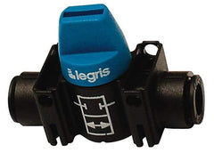 Legris - 10mm Pipe, Standard Port, Composite Miniature Ball Valve - 1 Piece, Inline - Two Way Flow, Push-to-Connect x Push-to-Connect Ends, Short Handle, 150 WOG - Caliber Tooling