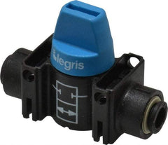 Legris - 6mm Pipe, Standard Port, Composite Miniature Ball Valve - 1 Piece, Inline - Two Way Flow, Push-to-Connect x Push-to-Connect Ends, Short Handle, 150 WOG - Caliber Tooling