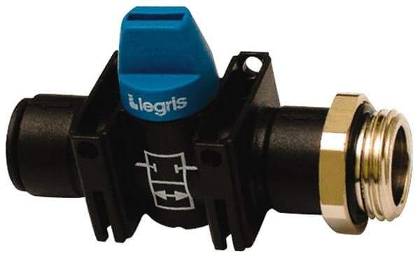 Legris - 1/2" Pipe, Standard Port, Composite Miniature Ball Valve - 1 Piece, Inline - Two Way Flow, MBSPP x Push-to-Connect Ends, Short Handle, 150 WOG - Caliber Tooling