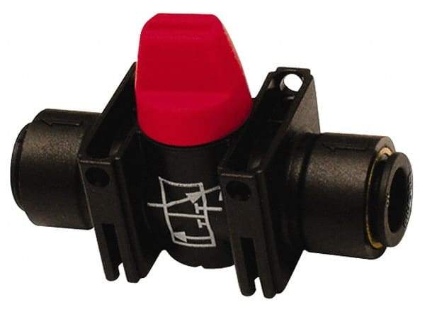 Legris - 3/8" Pipe, Standard Port, Composite Miniature Ball Valve - 1 Piece, Inline - Two Way Flow, Push-to-Connect x Push-to-Connect Ends, Short Handle, 150 WOG - Caliber Tooling