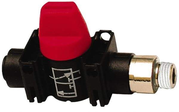 Legris - 3/8" Pipe, Standard Port, Composite Miniature Ball Valve - 1 Piece, Inline - Two Way Flow, MNPT x Push-to-Connect Ends, Short Handle, 150 WOG - Caliber Tooling