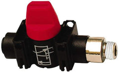 Legris - 3/8" Pipe, Standard Port, Composite Miniature Ball Valve - 1 Piece, Inline - Two Way Flow, MNPT x Push-to-Connect Ends, Short Handle, 150 WOG - Caliber Tooling