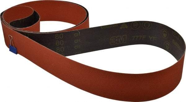 3M - 3" Wide x 132" OAL, 80 Grit, Ceramic Abrasive Belt - Ceramic, Medium, Coated, YF Weighted Cloth Backing, Wet/Dry, Series 777F - Caliber Tooling