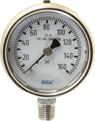 Wika - 2-1/2" Dial, 1/4 Thread, 0-160 Scale Range, Pressure Gauge - Lower Connection Mount, Accurate to 2-1-2% of Scale - Caliber Tooling