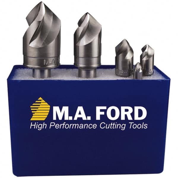 M.A. Ford - 5 Piece, 1/4 to 3/4" Head Diam, 120° Included Angle, Single End Countersink Set - Caliber Tooling