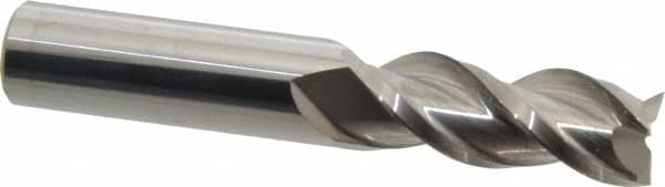 Accupro - 1/2", 1-1/4" LOC, 1/2" Shank Diam, 3" OAL, 3 Flute, Solid Carbide Square End Mill - Single End, Uncoated, Spiral Flute, 40° Helix, Centercutting, Right Hand Cut, Right Hand Flute - Caliber Tooling