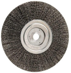 Weiler - 8" OD, 3/4" Arbor Hole, Crimped Steel Wheel Brush - 1/2" Face Width, 2-1/16" Trim Length, 0.014" Filament Diam, 6,000 RPM - Caliber Tooling