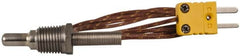 Thermo Electric - 0 to 900°F, K Pipe Plug, Thermocouple Probe - 5 Ft. Cable Length, Mini Connector, 1/2 Inch Probe Sheath Length, 6 Sec Response Time - Caliber Tooling