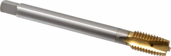 OSG - M12x1.75 Metric Coarse, 3 Flute, TiN Finish, Vanadium High Speed Steel Spiral Point Tap - Plug Chamfer, Right Hand Thread, 110mm OAL, 1-21/32" Thread Length, 0.367" Shank Diam, 6H Class of Fit - Exact Industrial Supply