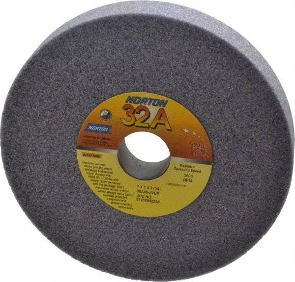 Norton - 7" Diam x 1-1/4" Hole x 1" Thick, J Hardness, 46 Grit Surface Grinding Wheel - Aluminum Oxide, Type 1, Coarse Grade, 3,600 Max RPM, Vitrified Bond, No Recess - Caliber Tooling