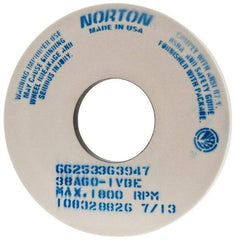 Norton - 14" Diam x 5" Hole x 1" Thick, I Hardness, 60 Grit Surface Grinding Wheel - Aluminum Oxide, Type 1, Medium Grade, 1,800 Max RPM, Vitrified Bond, No Recess - Caliber Tooling