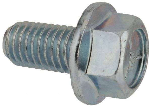 Value Collection - 1/2-13 UNC, 1" Length Under Head, Hex Drive Flange Bolt - 1" Thread Length, Grade 5 Steel, Serrated Flange, Zinc-Plated Finish - Caliber Tooling