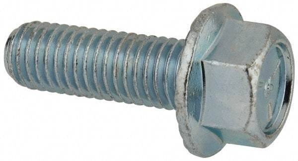 Value Collection - 1/2-13 UNC, 1-1/2" Length Under Head, Hex Drive Flange Bolt - 1-1/2" Thread Length, Grade 5 Steel, Serrated Flange, Zinc-Plated Finish - Caliber Tooling