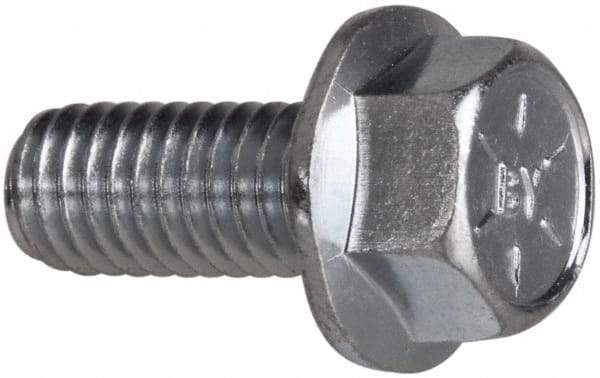 Value Collection - 3/8-16 UNC, 7/8" Length Under Head, Hex Drive Flange Bolt - 7/8" Thread Length, Grade 8 Steel, Serrated Flange, Zinc-Plated Finish - Caliber Tooling