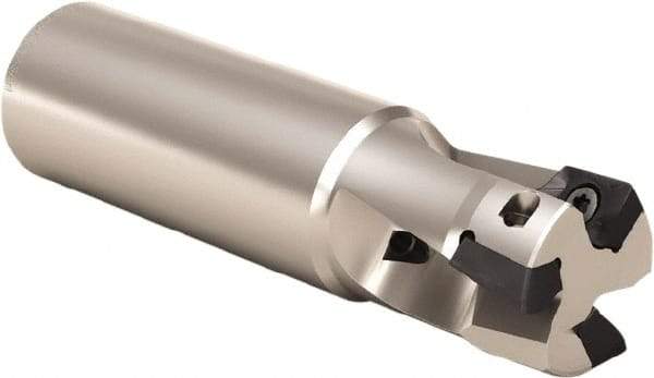 Seco - 32mm Cut Diam, 9mm Max Depth of Cut, 32mm Shank Diam, 110mm OAL, Indexable Square Shoulder End Mill - XOMX 10T3 Inserts, Weldon Shank, 90° Lead Angle, Through Coolant, Series Turbo 10 - Caliber Tooling