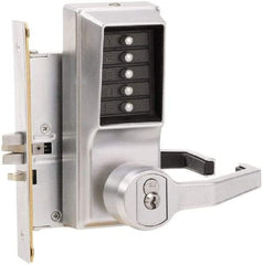 Kaba Access - Combination Entry Lever Lockset with Key Override - 2-3/4" Back Set, No Cylinder, Zamak3, Satin Chrome Finish - Caliber Tooling