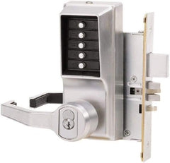 Kaba Access - Combination Entry Lever Lockset with Key Override - 2-3/4" Back Set, No Cylinder, Zamak3, Satin Chrome Finish - Caliber Tooling