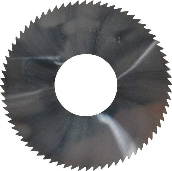 Made in USA - 2-3/4" Diam x 0.04" Blade Thickness x 1" Arbor Hole Diam, 72 Tooth Slitting and Slotting Saw - Arbor Connection, Solid Carbide, Concave Ground - Caliber Tooling