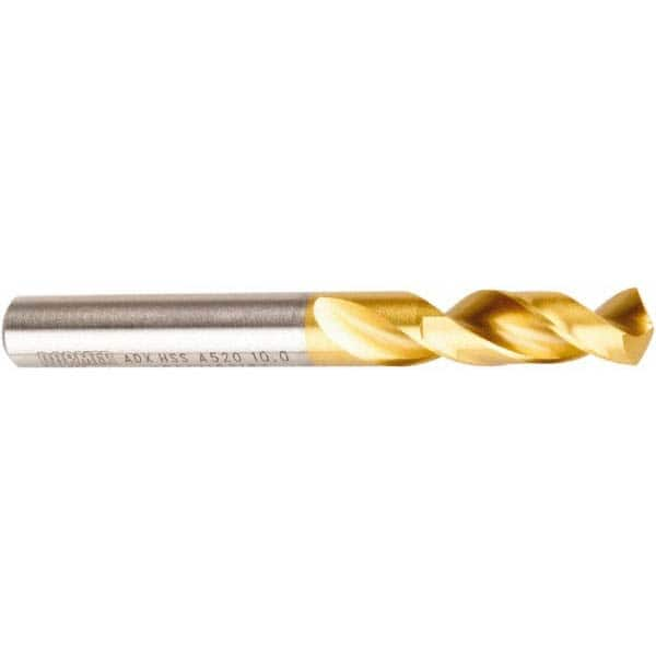 Screw Machine Length Drill Bit: 0.3425″ Dia, 130 °, High Speed Steel TiN Finish, Right Hand Cut, Spiral Flute, Straight-Cylindrical Shank, Series A520