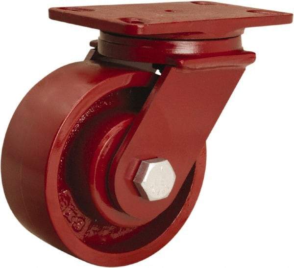 Hamilton - 6" Diam x 2-1/2" Wide x 7-1/2" OAH Top Plate Mount Swivel Caster - Cast Iron, 2,200 Lb Capacity, Tapered Roller Bearing, 4-1/2 x 6-1/2" Plate - Caliber Tooling