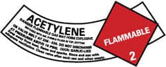 NMC - Hazardous Materials Label - Legend: Acetylene Gas - Flammable 2, English, Red, Black & White, 5-1/4" Long x 2" High, Sign Muscle Finish - Caliber Tooling