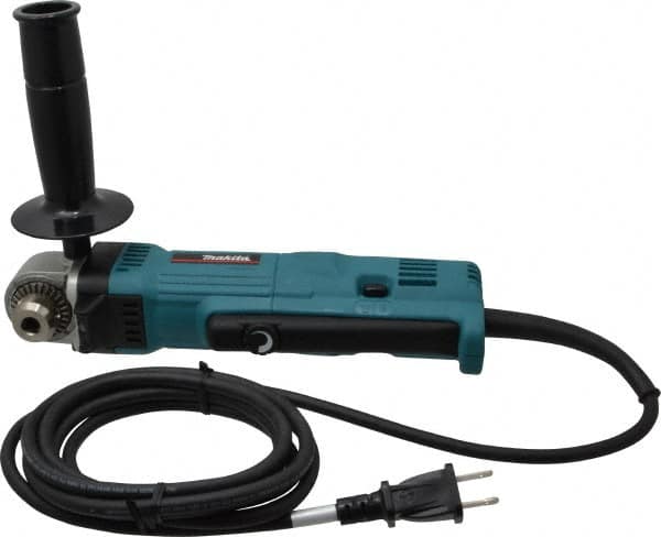 Makita - 3/8" Keyed Chuck, 2,400 RPM, Angled Handle Electric Drill - 4 Amps, 115 Volts, Reversible, Includes Chuck Key, Drill Chuck, Key Holder, Side Handle - Caliber Tooling