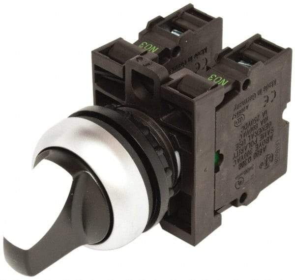 Eaton Cutler-Hammer - 22-1/2mm Mount Hole, 3 Position, Knob Operated, Selector Switch with Contact Blocks - Maintained (MA), Nonilluminated, 1 Contact Block, 2NO - Caliber Tooling