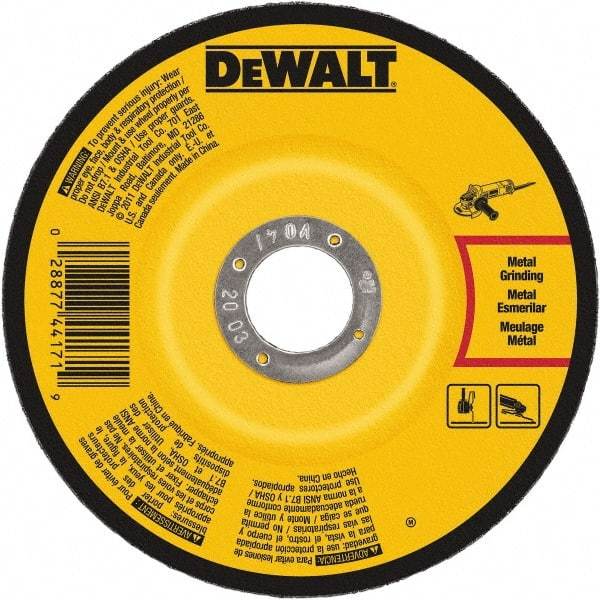 DeWALT - 24 Grit, 6" Wheel Diam, 1/4" Wheel Thickness, 7/8" Arbor Hole, Type 27 Depressed Center Wheel - Aluminum Oxide, Resinoid Bond, 10,100 Max RPM - Caliber Tooling