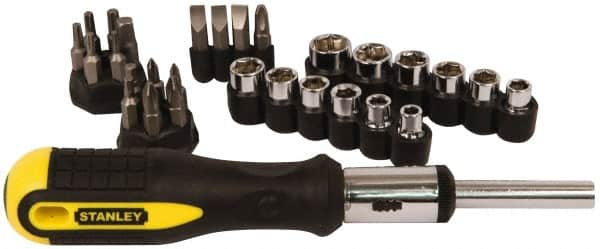 Stanley - 29 Piece Hex, Phillips, Slotted & Torx Screwdriver Set - Bit Sizes: Hex Inch 1/8 & 5/32, Philips #1 to #3, Nut Driver 1/4, 5/16, 11/32, 3/8, 7/16 & 1/2, Torx T10, T15, T20, T25 & T27, Tip Thickness: 1/4 & 9/32 - Caliber Tooling