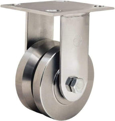 Hamilton - 4" Diam x 2" Wide, Stainless Steel Rigid Caster - 850 Lb Capacity, Top Plate Mount, 3-3/4" x 4-1/2" Plate, Stainless Steel Precision Ball Bearing - Caliber Tooling