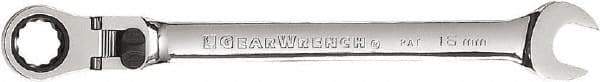 GearWrench - 16mm 12 Point Flexhead Combination Wrench - 9-1/2" OAL, Steel, Full Polish Finish - Caliber Tooling