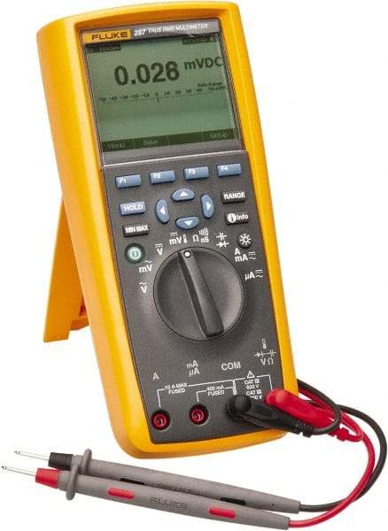 Fluke - 287, CAT IV, CAT III, 1,000 VAC/VDC, Digital True RMS Auto Ranging Manual Ranging Multimeter - 500 mOhm, Measures Voltage, Capacitance, Current, Frequency, Resistance, Temperature - Caliber Tooling