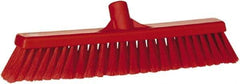 Vikan - 16" Fine Particle Synthetic Push Broom - 2" Bristle Length, Plastic Block, European Threaded Handle Connection - Caliber Tooling