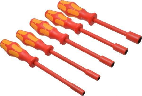 Wera - 5 Piece 7/32 to 1/2" Insulated Nutdriver Set - Solid Shaft, Ergonomic Handle - Caliber Tooling