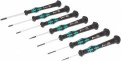 Wera - 7 Piece Phillips & Slotted Screwdriver Set - Blade Sizes: Width Metric 1.5, 2, 2.5 & 3.5, Bit Sizes: Philips #00 to #1 - Caliber Tooling